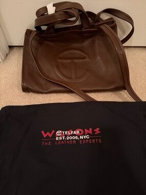 Telfar Brown Pebbled Leather Mini Tote with Embossed Logo